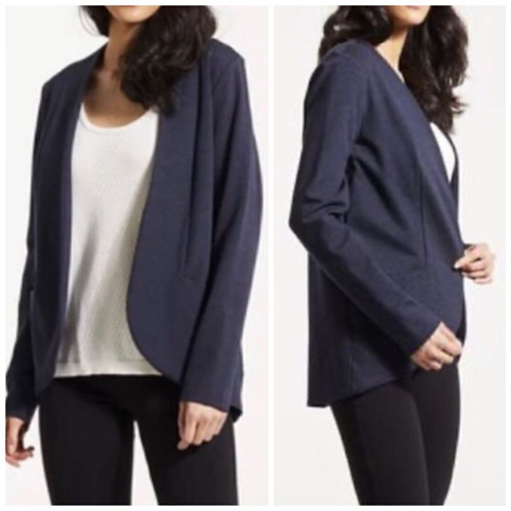 Fig CLOTHING Pif Purple-Blue Open‎ Blazer Work Office Travel Sz L
